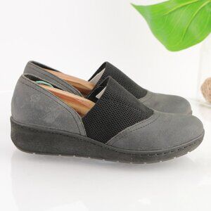Born Womens Tinetto Slip On Shoe Size 7 Gray Leather Low Wedge Loafer Flat Comfy